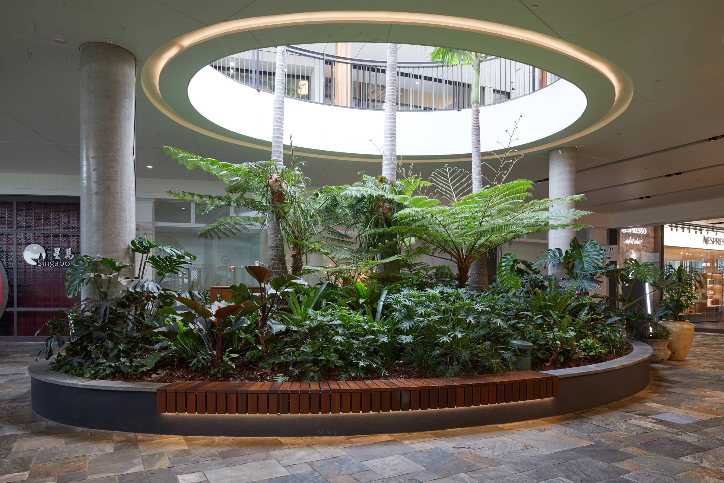 Retail shopping centre interior landscaping