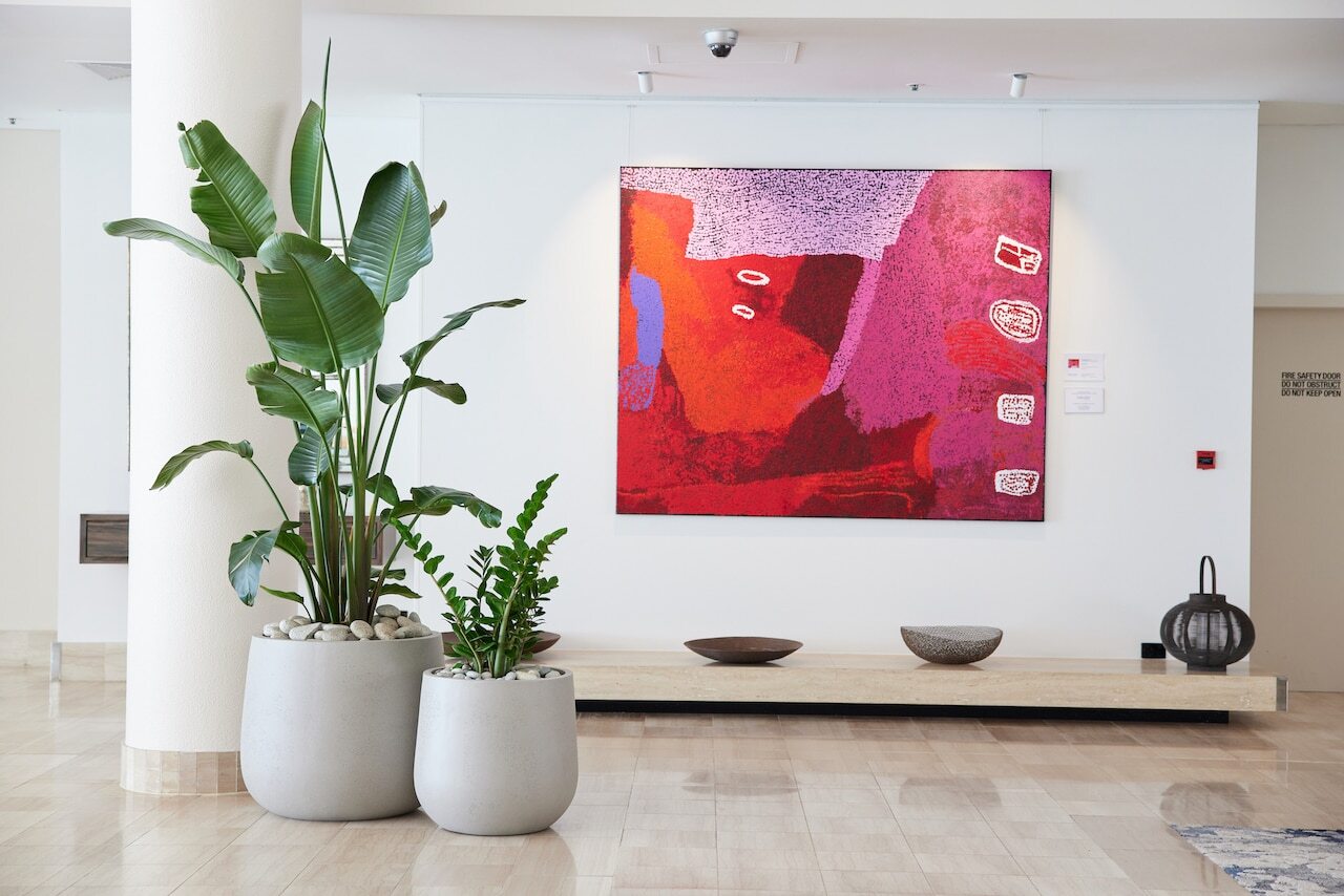 Two stylised floor plants in the lobby of Sheraton Grand Mirage Resort, Southport - Gold Coast.