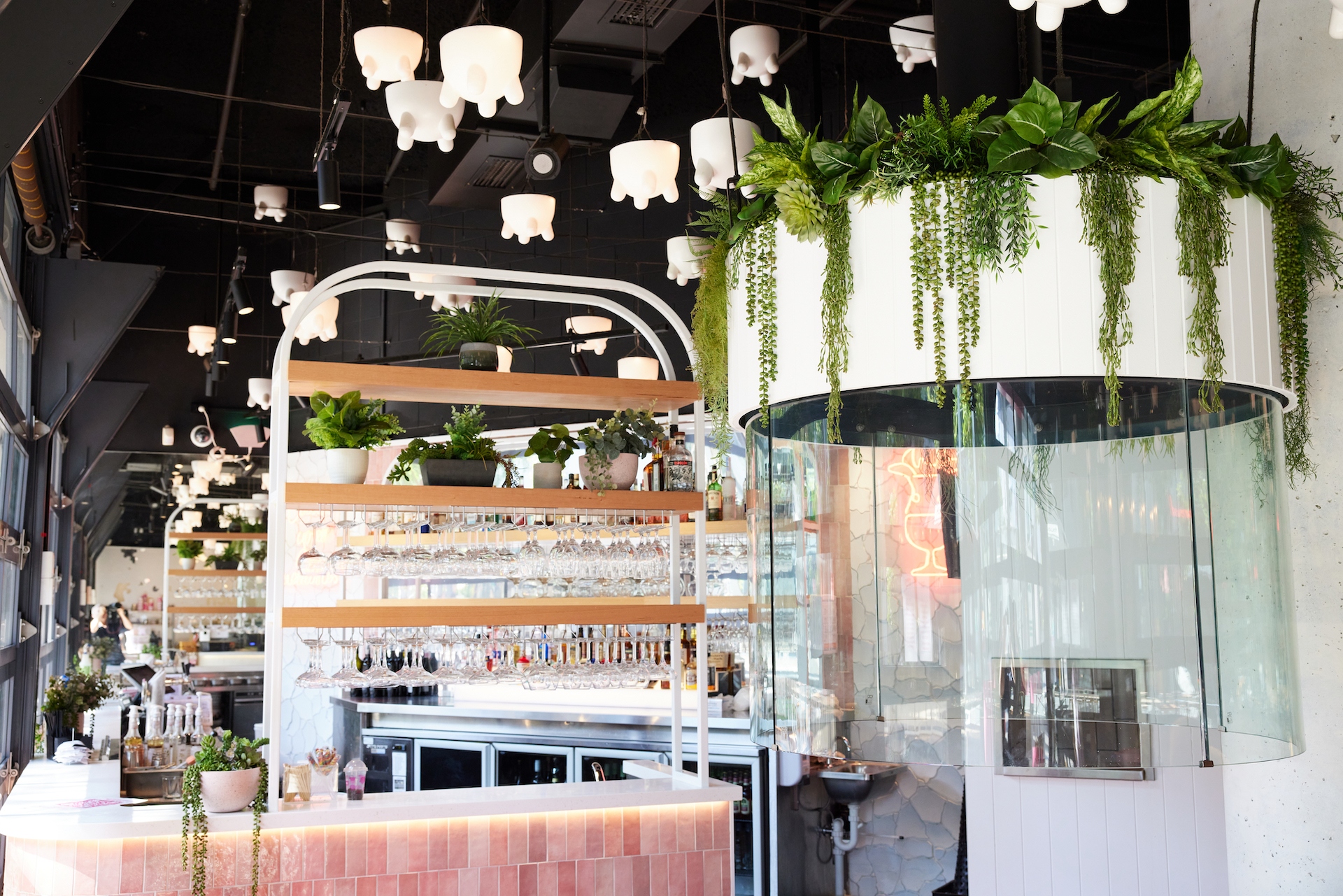 Artificial indoor plants at Cowch South Bank dessert bar