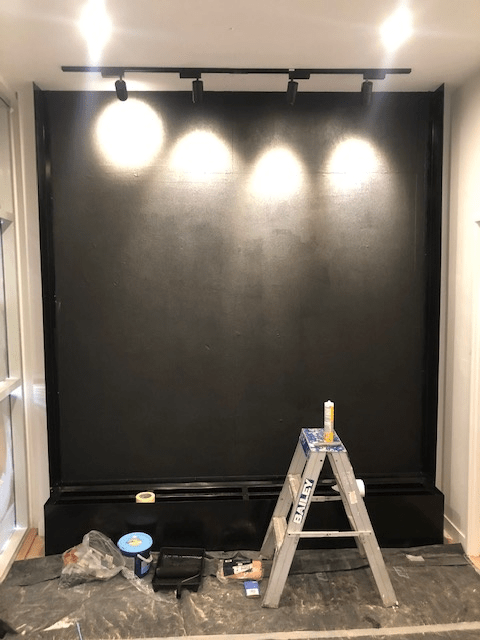 Black waterproofed wall, ready for green wall installartion.